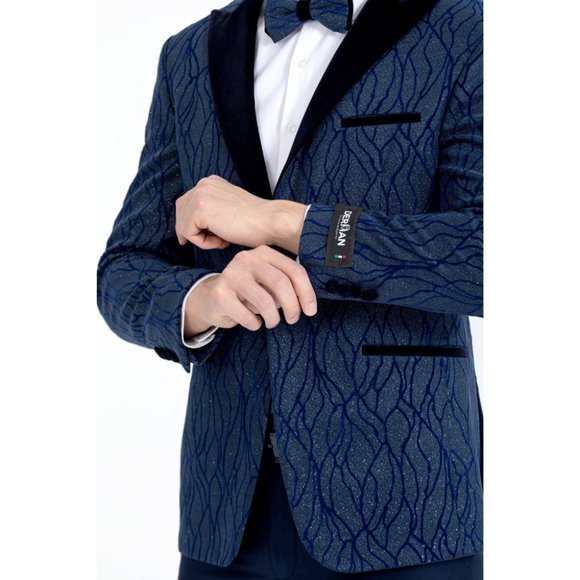 Derman Blue Silvery Patterned Fabric Tuxedo - Picture 7 of 7